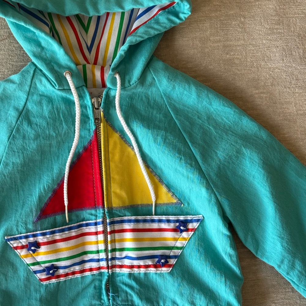 Vintage 80s Winning Moves Baby Toddler Hooded Jacket 18M Sailboat Appliqué Retro - Picture 2 of 9